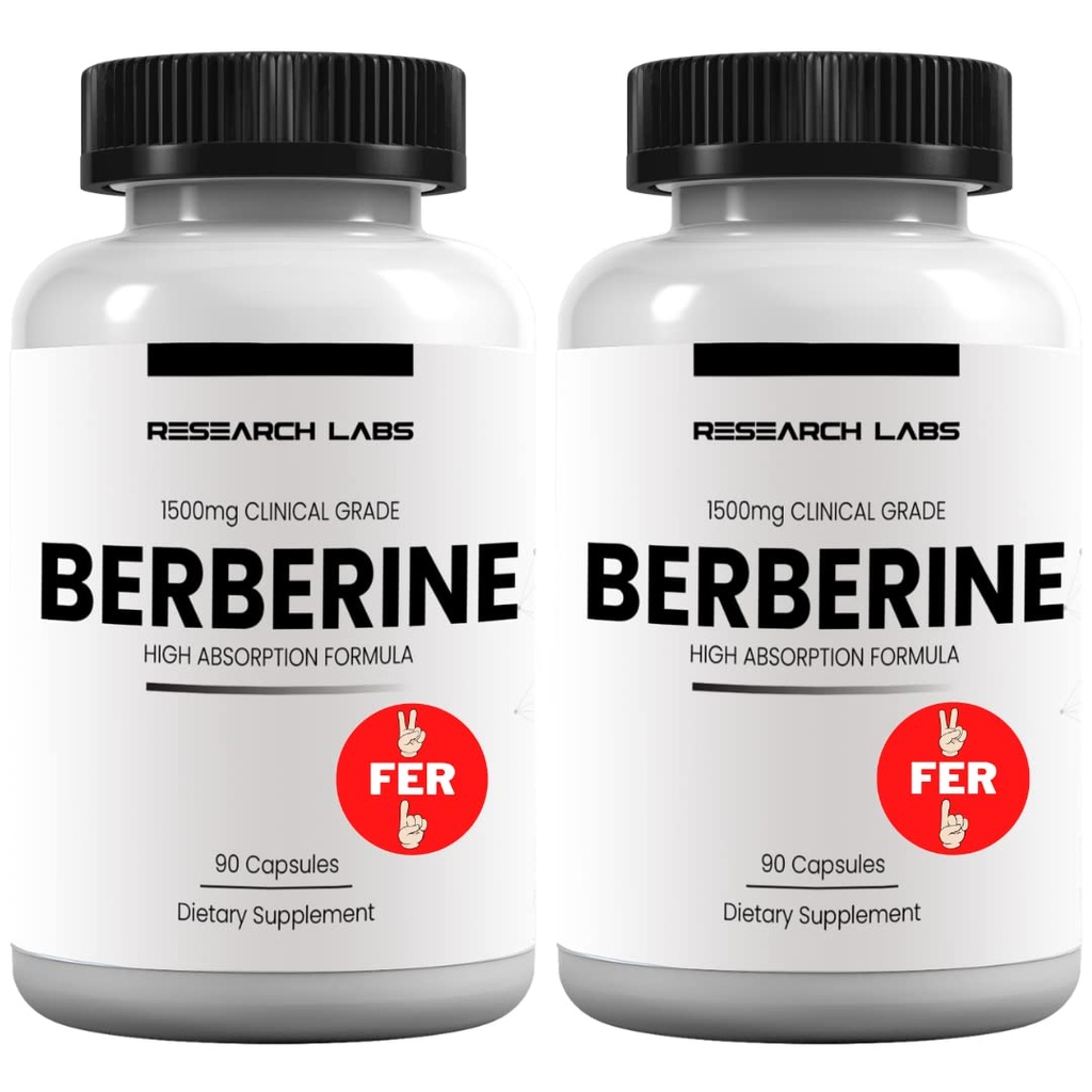 Ερευνητικά Εργαστήρια 2 Fer 1 Ad - 1500mg Clinical Grade Berberine Υψηλής Απορρόφησης Formula & BerberQuilTM Support. 180 Σύνολο Καψακίων. 500mg Κάθε Καψάκιο