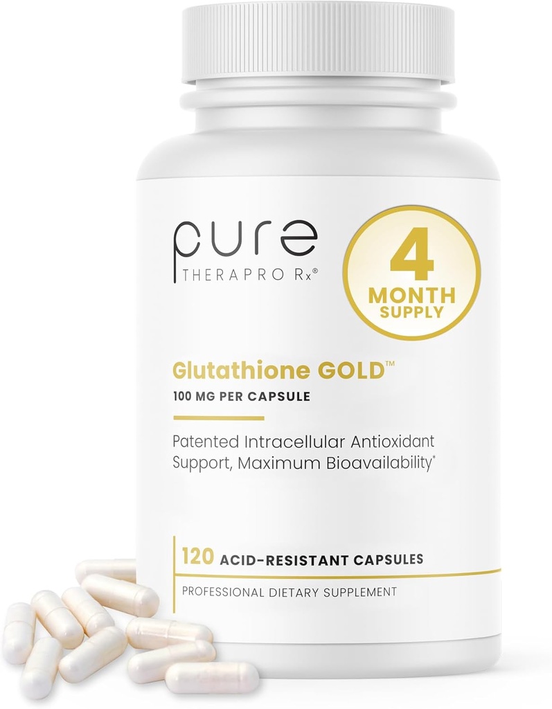 Pure Therapro Rx S-Acetyl Glutathione Gold 100mg, ABD'de Yapıldı - 4 Ay Supply | Asit Dayanıklı Capsules | Patented Acetylated Form of Glutathione | Zero Fillers, Farm Grade, Non GMO