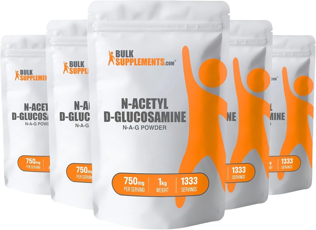 BulkSupplements.com N-Acetyl Glucosamine Powder - NAG Powder, Glucosamine 750mg, Glucosamine Supplement - Glucosamine Powder, Gluten Free, 750mg ανά Σερβίρισμα, 5kg (11 λίβρες) (Pack of 5)