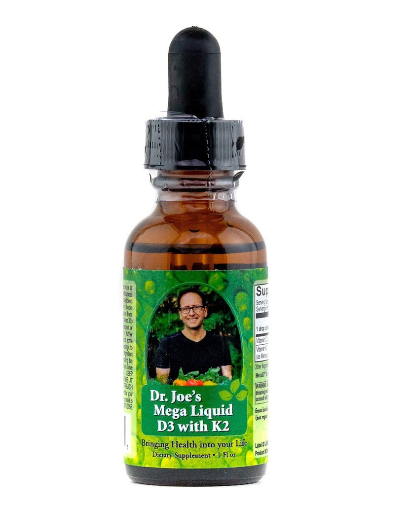Dr. Joe's Mega Liquid D3 with K2-1000 IU per Drop - Vitamin D3 25mcg, Vitamin K2 10mcg