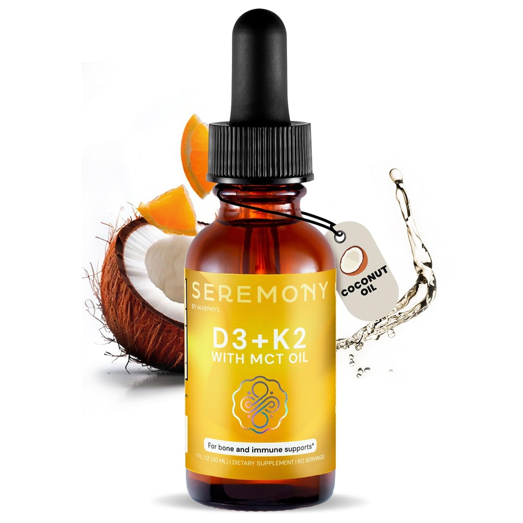 MARPHYL SEREMONY - Vitamin D3 4000 IU + K2 - Vitamin Liquid Drops for Adults & Kids, Vegan, Organic - Immune System Support, Bone Health, Mood Support, Healthy Skin - Made in USA (1 oz)