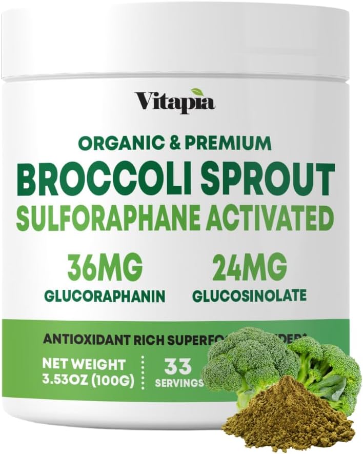 Vitapia Organic Broccoli Sproout Powder - Υψηλή σε Sulforafane & Antioxidant, Γνωστική Υποστήριξη Υγείας - 30 ημέρες προσφοράς - Μη ΓΤΟ & Χωρίς γλουτένη, 33 σερβιρίσματα (Pack of 1)