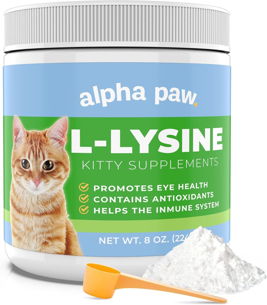 Alpha Paw - Evcil hayvanlar için insan sınıfı - Cat Lysine Supplement - Ekstra Hizmetler 5-10 Ay Supply - Natural Lysine (8 Ounces/227 Grams)