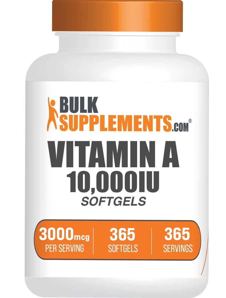 BulkSupplements.com Vitamin A 10000 IU Softgels - Retinyl Palmitate, A Supplement - for Eye & Immune Support, Gluten Free, 1 Softgel per Service, 365 Count (Pack of 1)
