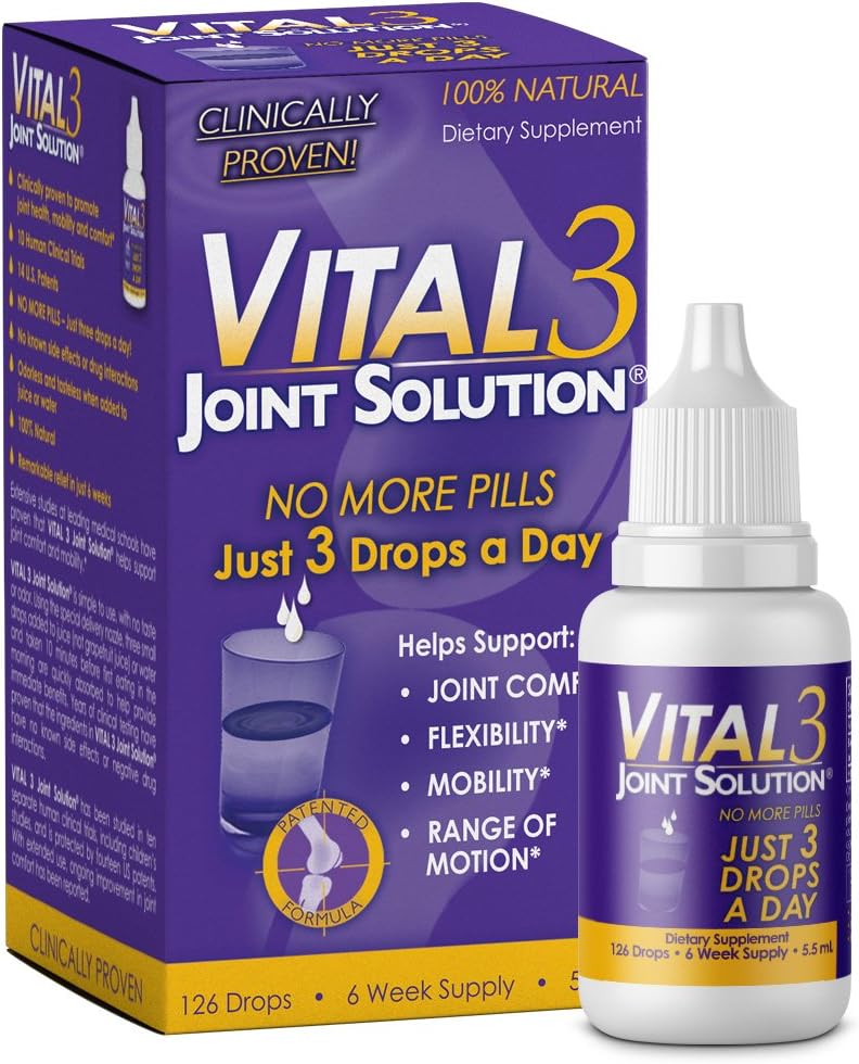 Vital 3 Joint Solution Klinik olarak Proven Liquid Diz Relief Supplement Biyolojik olarak Collagen Tip II-n1 Destekler Ortak Flexability ve Mobility