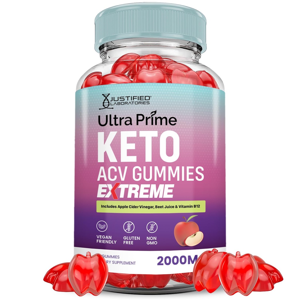 Ultra Prime Keto ACV Gummies Extreme 2000MG UltraPrime Keto Gummies Apple Cider Vinegar Formulated with Pomegranate Beet Juice Powder B12 Vegan Non GMO 60 Gummys