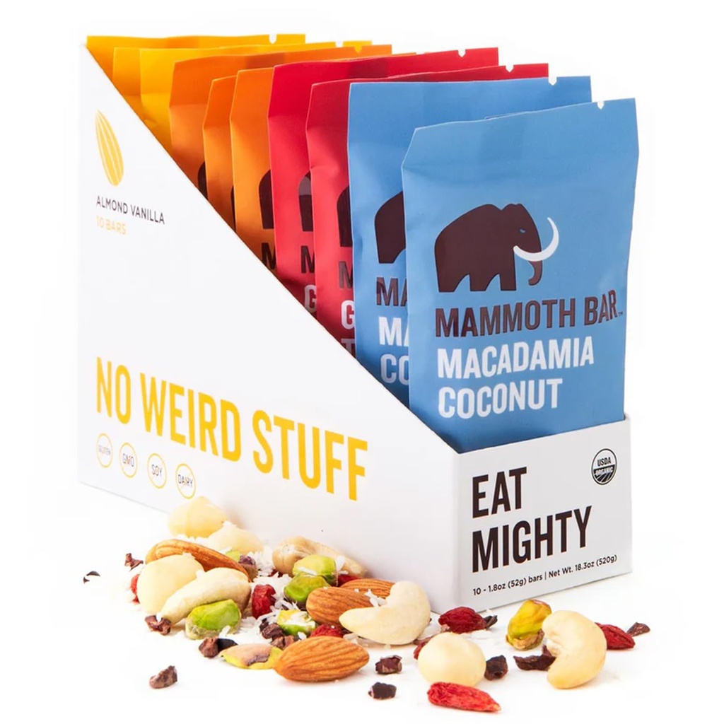 Mammoth Bar Çeşitli Paketi - 10 Organik Protein Barlar - Prebiyotik • Paleo • Gluten Ücretsiz • Yumurta Protein • GMO Free • Raw • Premium Nuts