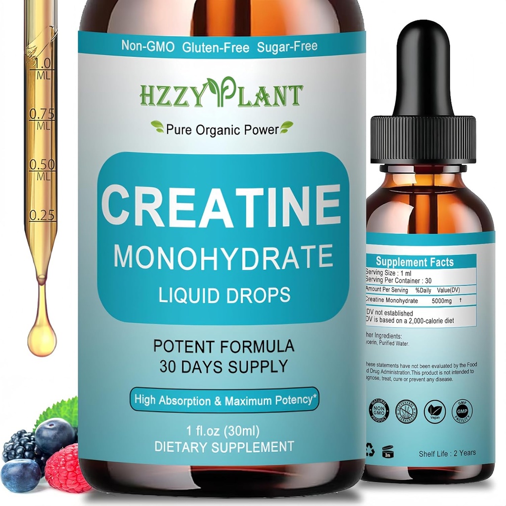 Creatine Liquid Drops - 98% High Absorption Creatine Monohydrate for Women & Men - Creatine 5000mg for Muscle Strength, Muscle Builder, Energy Boost, Pre-Workout - Sugar Free, Non-GMO & Gluten Free