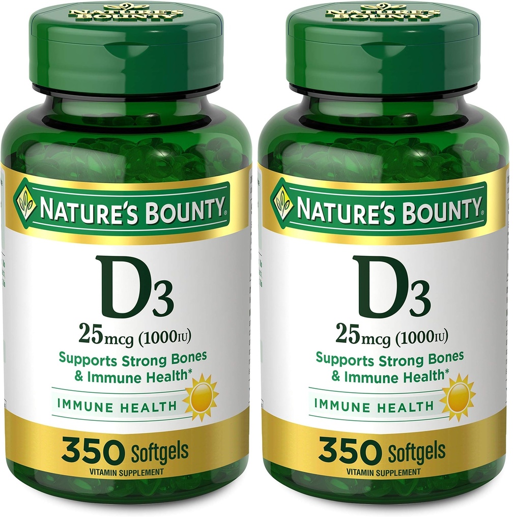 Nature's Bounty Vitamin D3 1000 IU Softgels, 350 Count (Pack of 2)