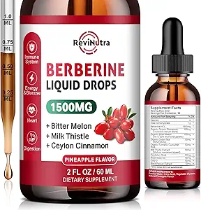 Berberine HCL Liquid Drops, 1500 mg Berberine Supplement with Ceylon Cinnamon, Bitter Melon, Milk Butle for Immune, Digestion System & Heart Health, 2 Fl Oz, Sugar-Free Pineapple Flavorine