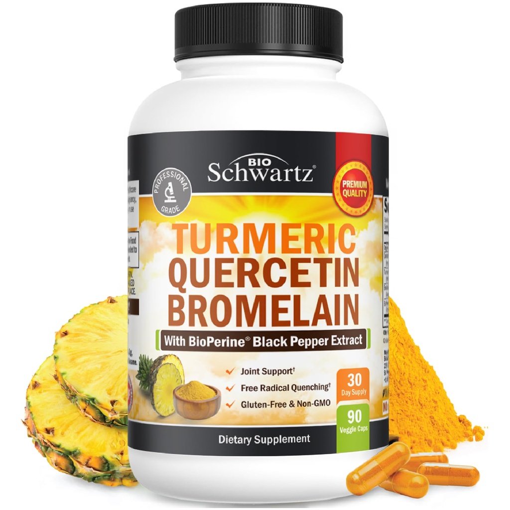 Turmeric Quercetin with Bromelain Supplement - Natural Extra Strength Immune and Joint Support with BioPerine Black Pepper for Max Abors - Organik Tumeric Bromelain Supplement Vegan Güvenli, Non-GMO