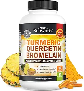 Κουρκουμάς Quercetin με Bromelain συμπλήρωμα - Φυσική επιπλέον δύναμη ανοσοποιητική και κοινή υποστήριξη με BioPerine Μαύρο πιπέρι για μέγιστη απορρόφηση - Βιολογικό Tumeric Bromelain συμπλήρωμα Vegan ασφαλή, μη GMO