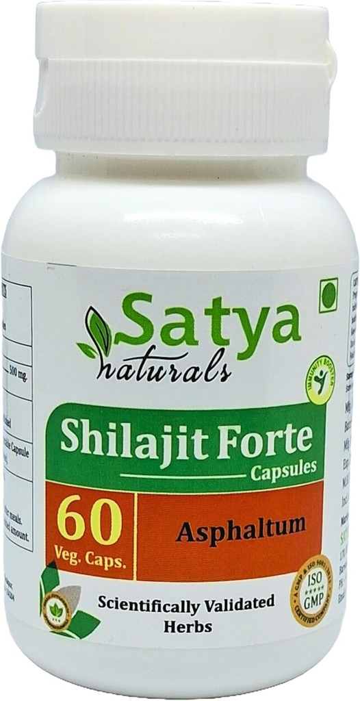 Shilajit Forte Capsule 500 mg. 60 Veg. Capsule | Shilajit (Asphaltum) Erkekler ve Kadınlar için Kapsüller | Ayurvedic Herbal Supplement/R capturedes | 10:1 Forte (1 Şişe 60 Capsules)