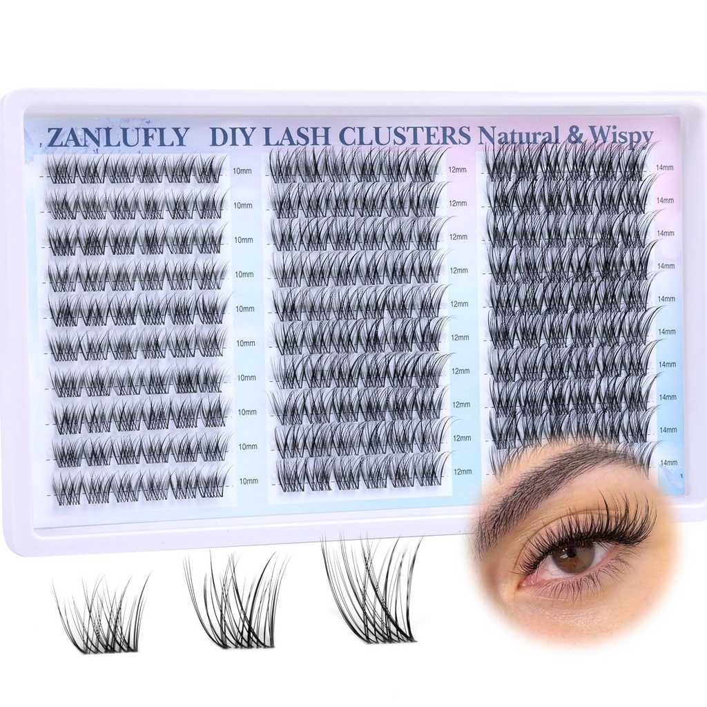Lash Clusters Wispy Eyelash Clusters Natural CC-Curly Cluster Lashes zanlufly Wispy Individual Lashes 180Pcs Eyelash Extension 10 12 14MM DIY Lash Extension