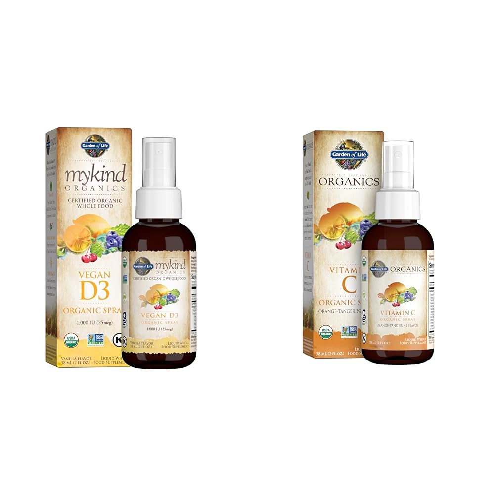 Garden of Life Organic Vegan Vitamin D3 1000 IU Liquid Spray with Vitamin C and Omegas, Immune and Skin Health Support