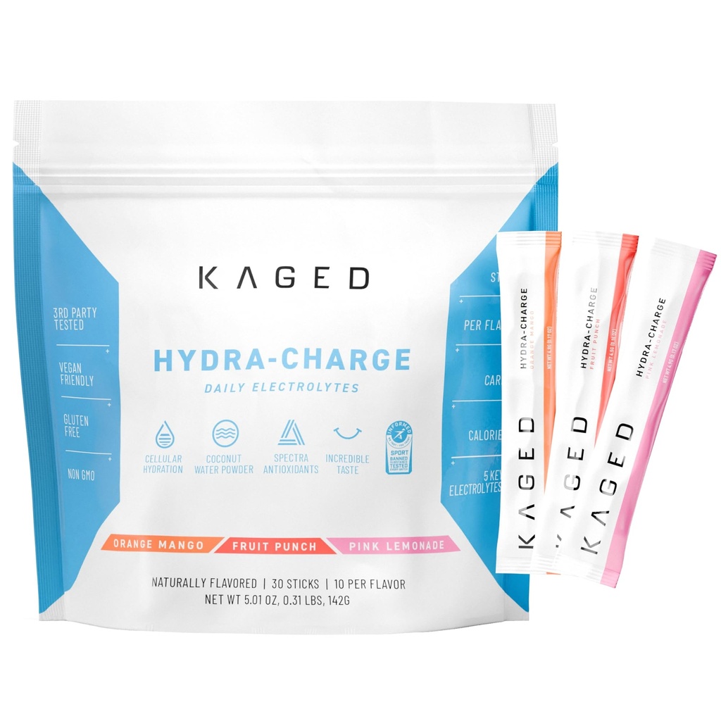 Kaged Daily Hydration Stick Packets | Variety Pack | Sugar Free Electrolytes | Sports Drink Mix for Men and Women | 30 Servings