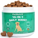 Dog Vitamins and Supplements, 16 in 1 Multivitamins Essential Dog Vitamin Minerals Chewable with Omega-3 Fish Oil Glucosamine Probiotics for Pet Hip Joint Coat Skin Digestion Health, 120 Chews