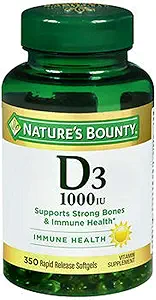 Nature's Bounty Bounty D-1000 IU Diyetary Supplement Hızlı Yayın Sıvı Yumuşakgels 350 ea (Pazar 3)