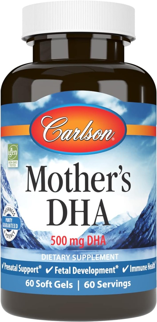 Carlson - Mother's DHA, 500 mg DHA, Prenatal Support, Fetal Development & Immune Health, 60 Softgels