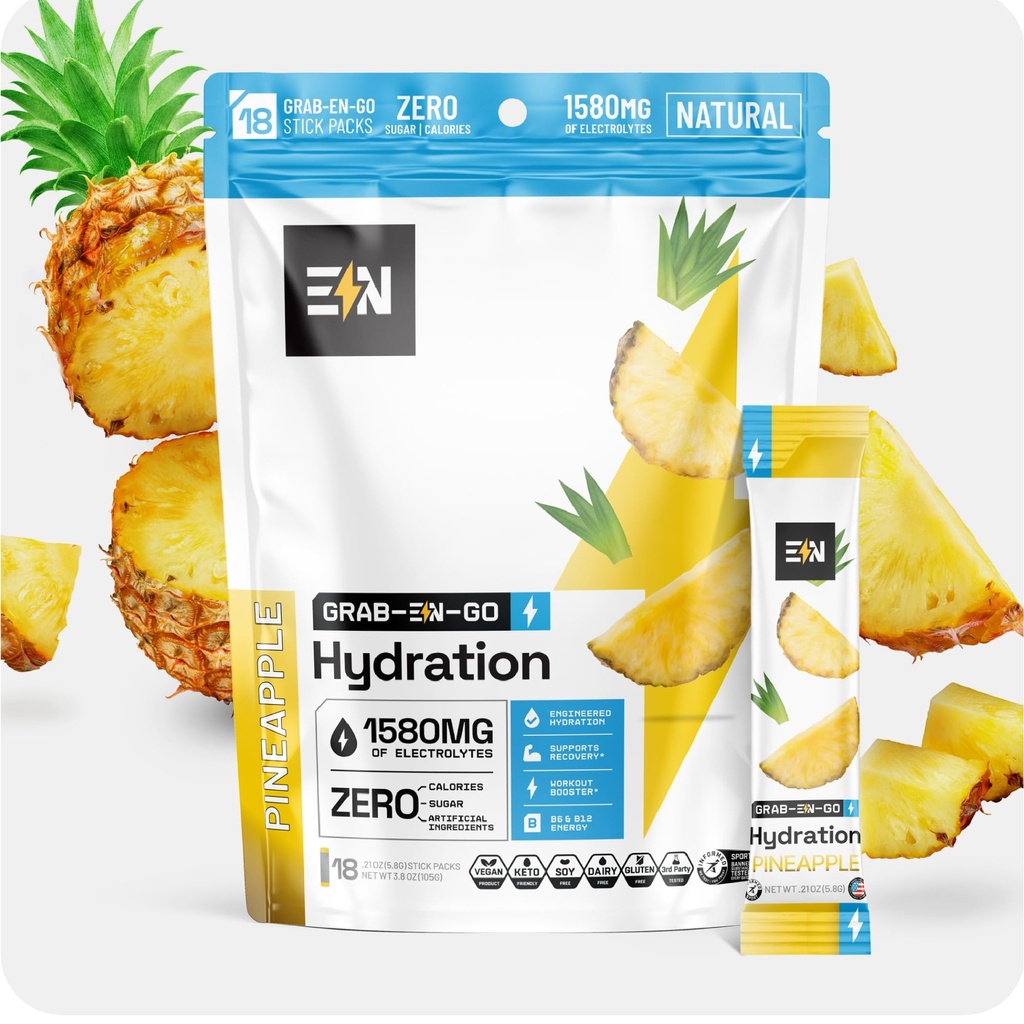 Engineered Nutrition Sugar-Free Electrolyte Powder Packets - Pineapple Flavor - Keto Hydration Packets w/Magnesium, Potassium & Sodium - Zero Calorie, Vegan, Non-GMO, Gluten-Free - 18 Single Servings