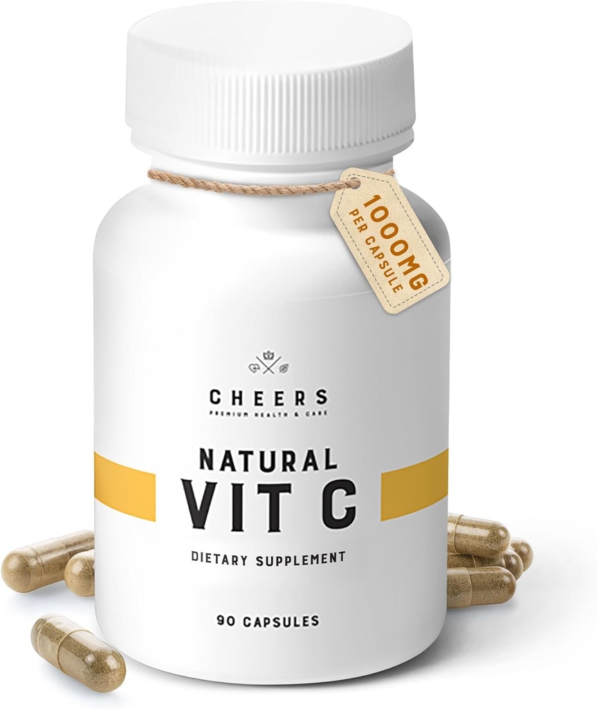 CHEERS - Vitamin C, Natural Immune System Booster Made from Rose HIPS, Grapefruit and Acerola Extracts, Vegan and Gluten-Free Alternative to Vitamin C Tablets, 1000 mg per Capsule, 90 Capsules