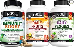 BioSchwartz Daily Fruits and Veggies Supplement for Women and Men (1Ay Supply) Plus 17 in 1 Immune Support Supplement with Antioksis (1 Ay Supply)