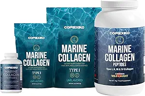 KORREXIKO Marine Collagen Supplement Pills & Toz Sche - 10.000 mg Double Hydrolyzed Collagen Toz 1kg, 15 oz & 5oz ve 1800 mg Collagen Capsule 120 Capsules - Saç için, Skin & Nails