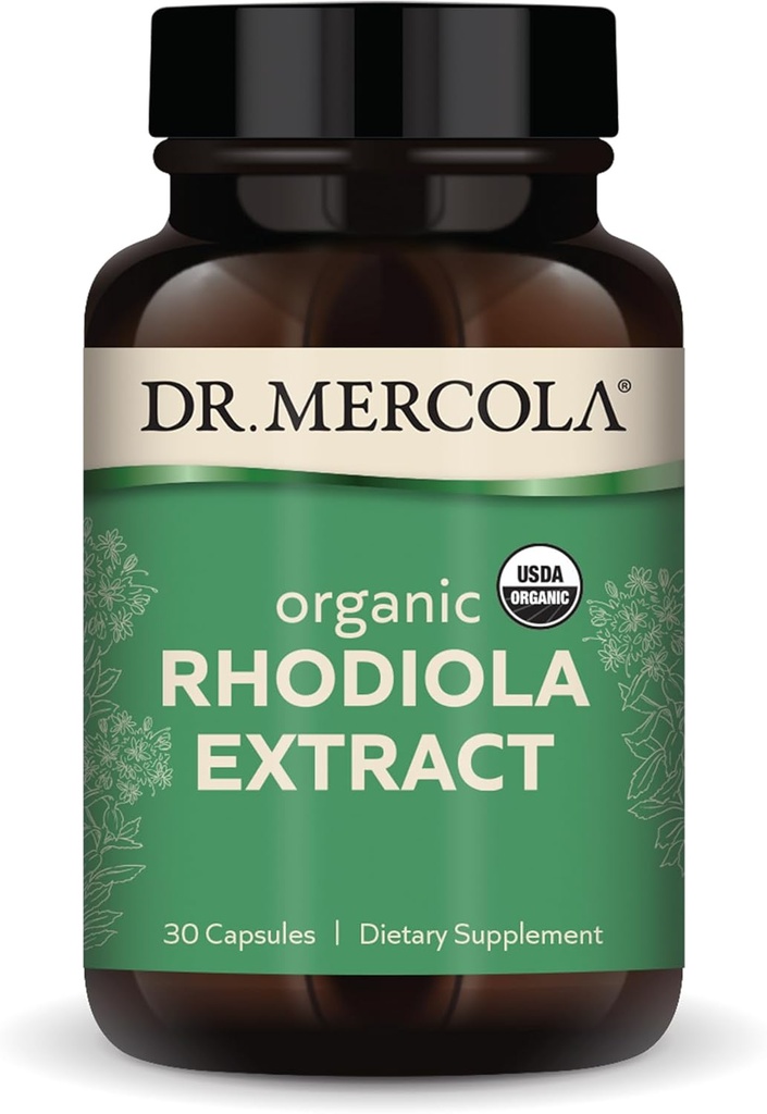 Dr. Mercola Rhodiola Ekstraksiyon, 30 Hizmet (30 Capsules), Diyet Supplement, Destekler Mood ve Stres Yönetimi, Non-GMO, Sertifikalı USDA Organik Organik