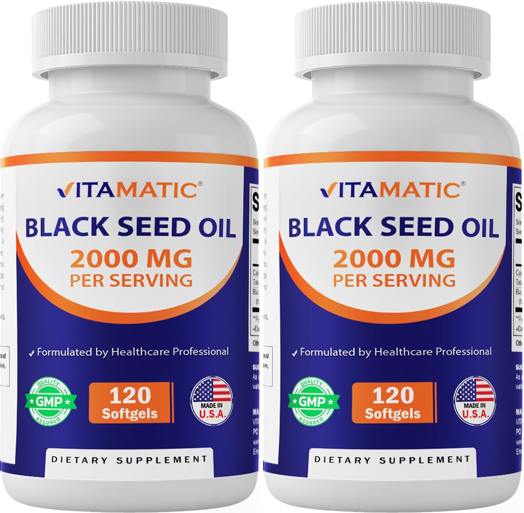 Vitamatic Black Seed Oil Capsules - 2000 mg per Serving - 120 Softgels - Cold Pressed - Contains Min 0.95% Thymoquinone - Supports Healthy Immune Response - Made in The USA-2 Pack