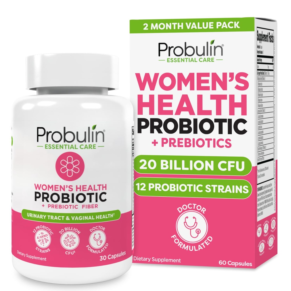 Probulin Womens Probiyotik - Vaginal, UT, Gut & Immune Health with Lactobacillus Reuteri - 20 Milyar CFU, 12 Probiyotik Strains & Prebiyotiks - 60 Vegan, Gluten Free Capsules for Whole-Body Wellness Wellness