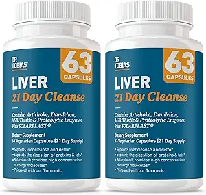 Dr. Tobias 21 Day Cleanse, Herbal Liver Detox Solarplast, Artichoke Extract, Milk Thistle, Dandelion Extract & Digestive Enzymes, 63 Sebze Capsules, 3 Daily, 2 Paket