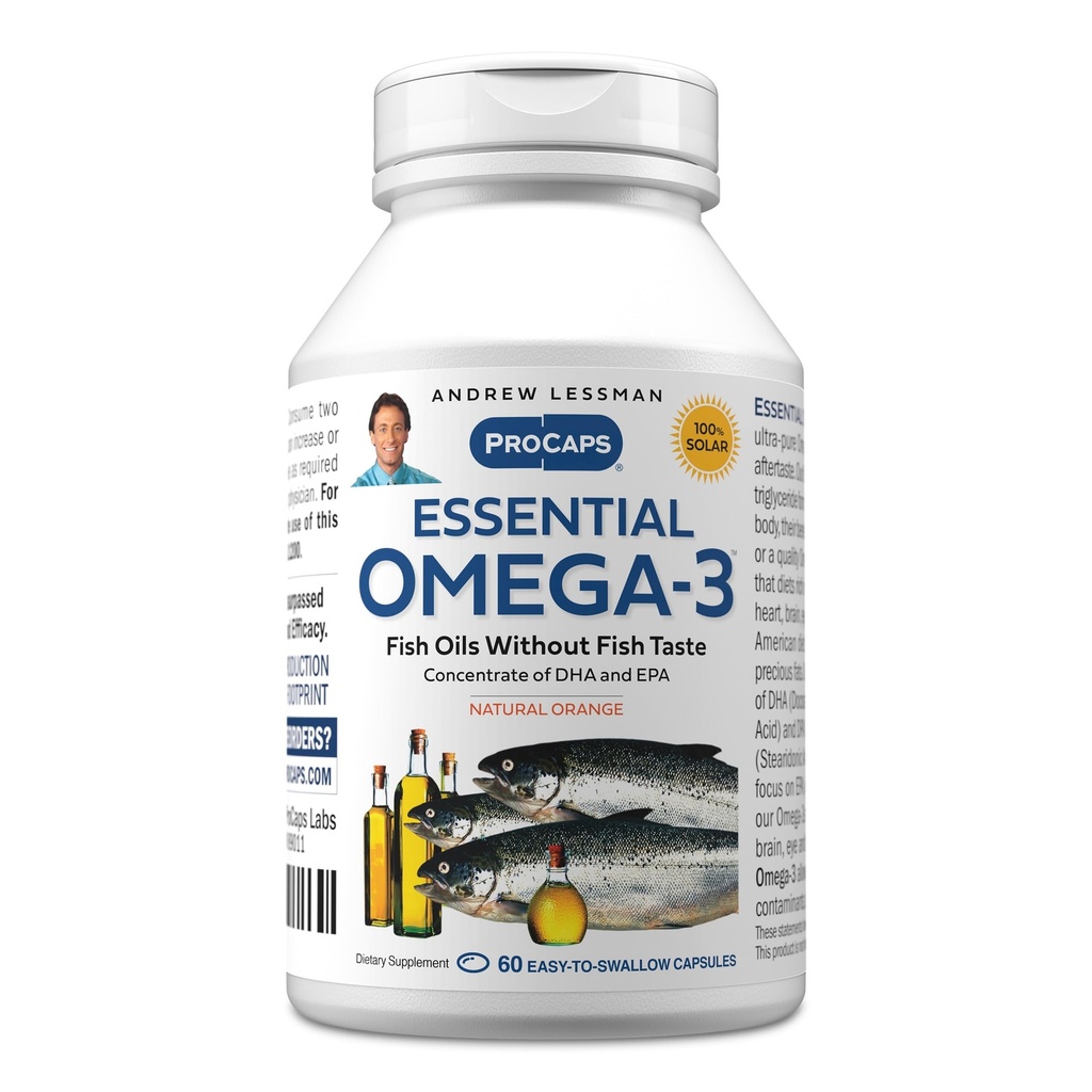 ANDREW LESSMAN Essential Omega-3 Orange - 60 Softgels - Ultra-Pure, High Potency Omega-3 Oils. High DHA, No Stomach Upset, No Contaminants, No Mercury. Small Easy to Swallow Softgels