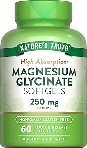 Doğanın Gerçek Magnezyum Glycinate 250 mg | 60 Softgels | High Abors | Non-GMO & Gluten Free Mineral Supplement