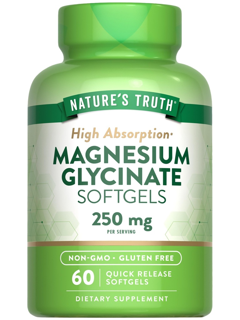 Doğanın Gerçek Magnezyum Glycinate 250 mg | 60 Softgels | High Abors | Non-GMO & Gluten Free Mineral Supplement