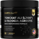 Earth Elixir LJ100 Tongkat Ali & Fadogia Agrestis for Men – Natural Testosterone Supplement - Made in USA & 3rd Party Tested for Strength, Energy & Vitality - Clinically Studied Tongkat Ali LJ100