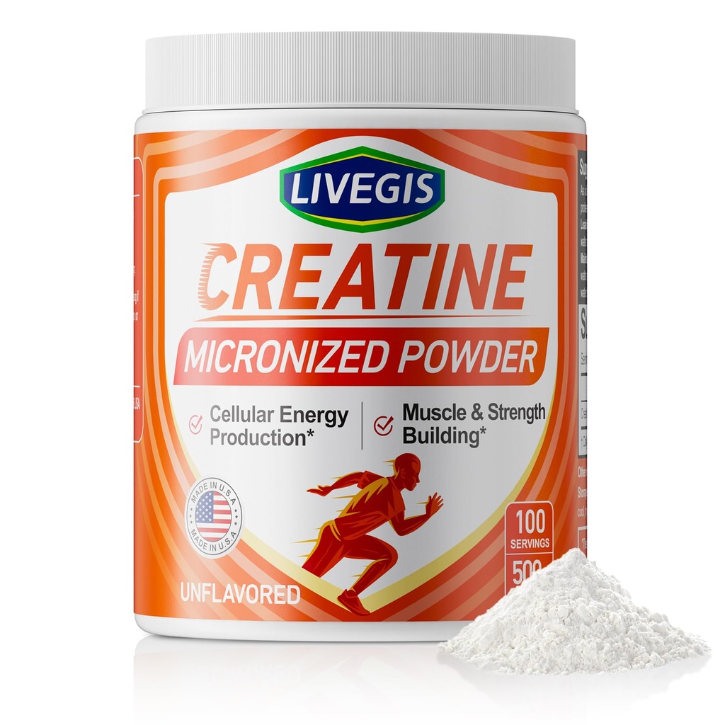 Kretine, Kreatine Monohidrat Keto Friendly, Unflavored - Support Muscles, Cellular Energy and Cognitive - 17.63 Oz(500g) - 100 Hizmet (500g)