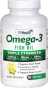 EffiHealth Omega-3 Fish Oil - Triple Strength 2500 mg Fish Oil, 1200 mg EPA, 600 mg DHA - Kalp Sağlığı, Beyin sağlığı ve Immune Desteği - Lemon Flavor, Burpless Fish Oil