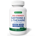 Max Strength Caffeine L Theanine Pills (200mg/500mg) - No Jitters Peak Energy, Focus, Performance, Alertness - Caffeine Pills & L-Theanine Capsules, No Crash & Drowsiness, Potent Supplement, 60 Count