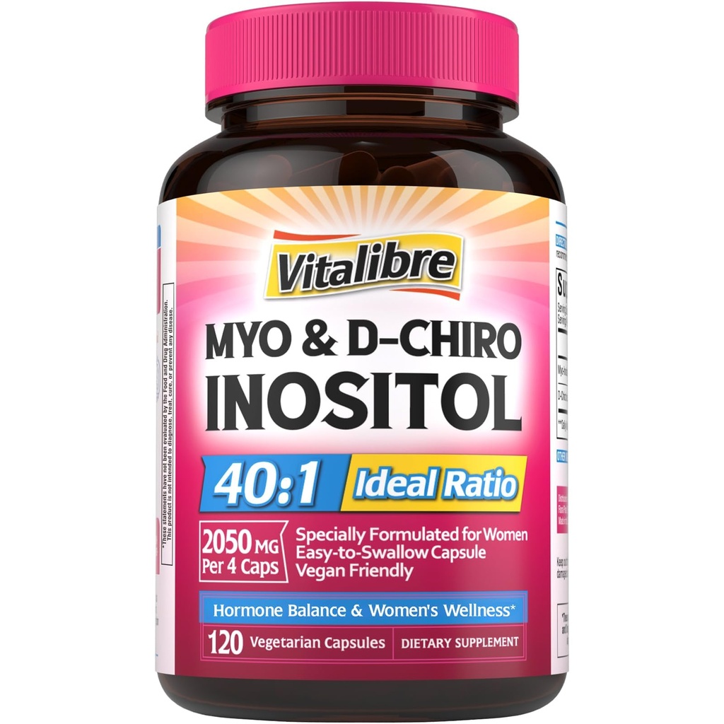 Inositol Supplement, Myo-Inositol & D-Chiro Inositol Ferttitude Supplements for Women, 40:1 Ideal Oran, Hormon Dengesi ve Ovarian Desteği, 120 Vegan Capsules