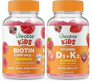 Lifeable Biotin Kids + Vitamin D3 + Vitamin K2 Çocuklar, Gummies Sche - Great Tasting, Vitamin Supplement, Gluten Free, GMO Free, Chewable Gummy