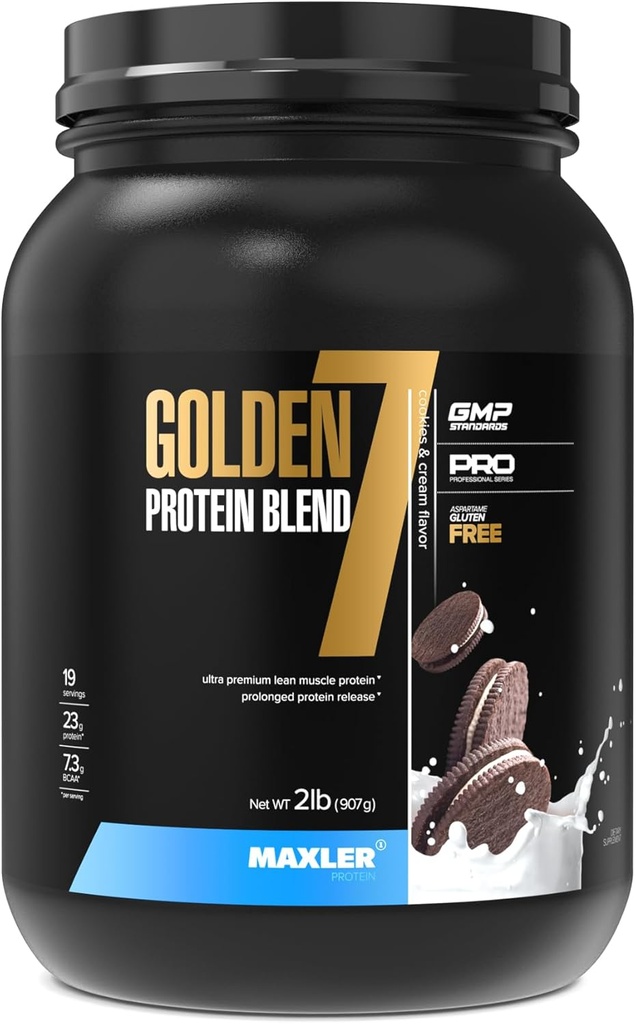 Maxler Golden 7 Protein Blend - Protein Powder for Muscle Gain & Recovery - Cookies and Cream Protein Powder 2 lb