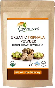 Grenera Organic Triphala Powder 1 lb (16 ουγγιά) 454 γραμμάρια - Κατασκευασμένο με οργανικό Αμαλάκι, Βιολογικό Bibhitaki, Βιολογικό Φρούτο Χαριτάκι - USDA Organic, Vegan, Kosher Certified