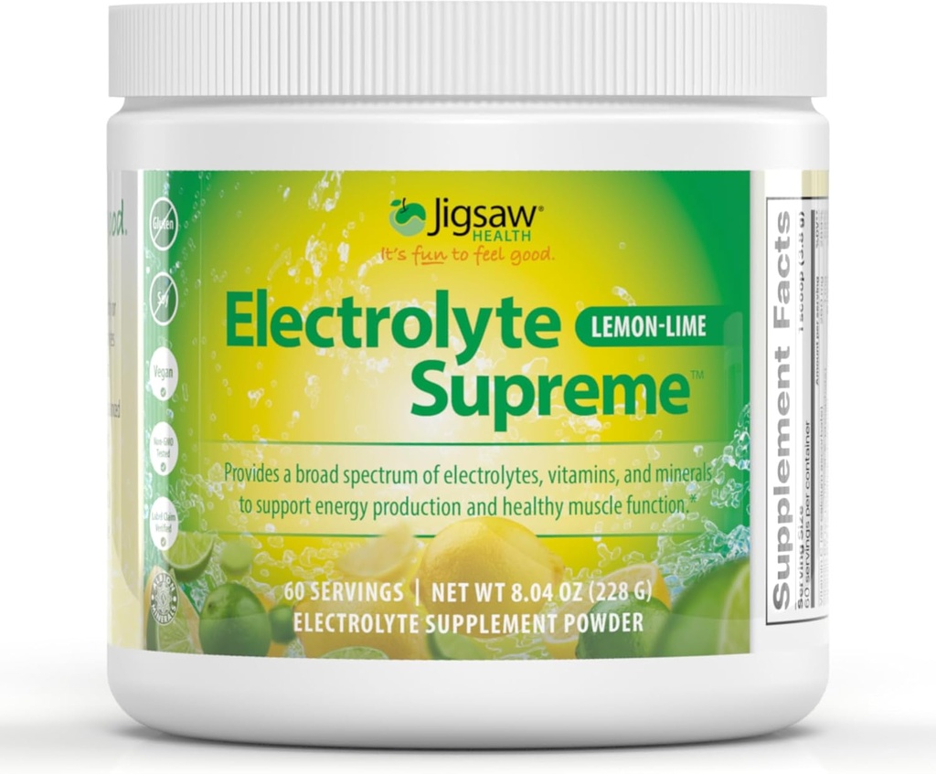 Jigsaw Health Electrolyte Supreme | Broad Spectrum of Electrolytes + Trace Minerals | Lemon-Lime Flavor | 60 Hizmet (Jar)