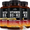 NEW AGE Vitamin D3 5,000 IU + K2 MK-7 100 mcg - 2-in-1 Bone, Immune & Heart Support, Easy to Swallow, Non-GMO - 180 Capsules