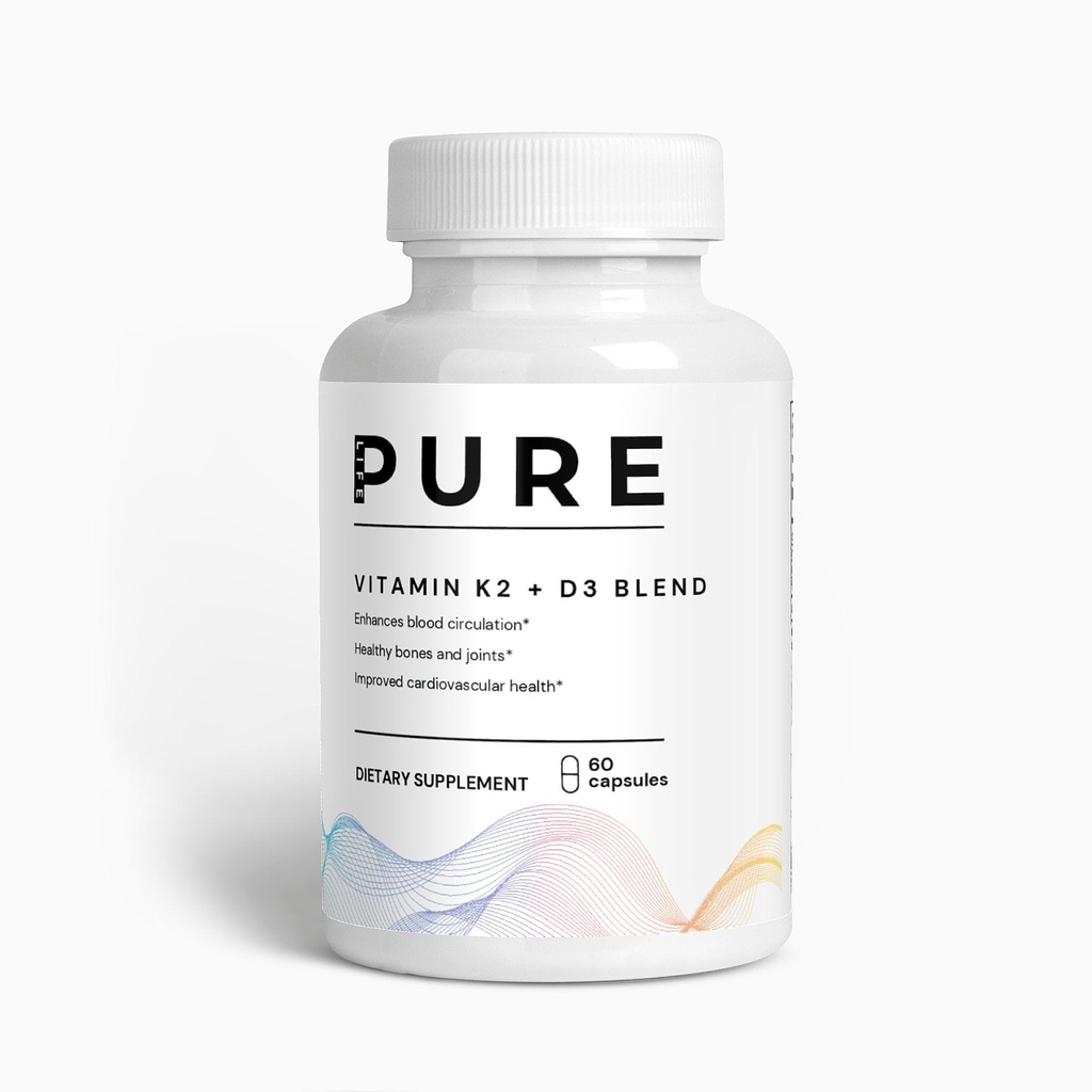PURE LIFE Vitamin K2 D3 Supplement – 60 Capsules – Pure Vitamin D3 + K2 with Calcium & BioPerine – Supports Bone and Joints, Improved Cardiovascular Health – Best D3 and K2 Supplement – USA Made
