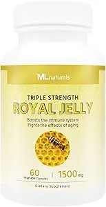 ML Naturals Royal Jelly 1500mg 60 κάψουλες λαχανικών, ισοδύναμες με 6% (27mg) 10-HDA. Freeze-Dried, Χωρίς γλουτένη, NSF-Certified & cGMP- Compliant
