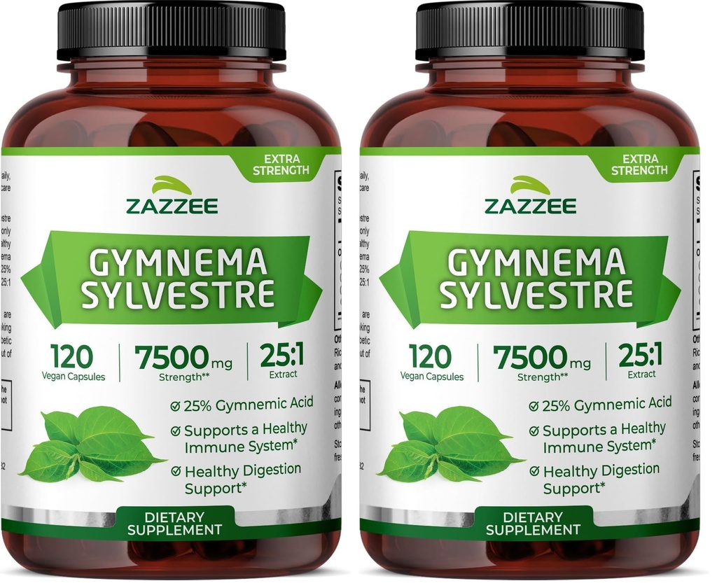 azzee USDA Organic Gymnema Sylvestre 25:1 Extract, 25% Gymnemic Acid, 120 Vegan Capsules, 4 Month Supply, All-Natural Botanical Support, Concentrated 25X Extract, Non-GMO, Made in the USA Pack of 2