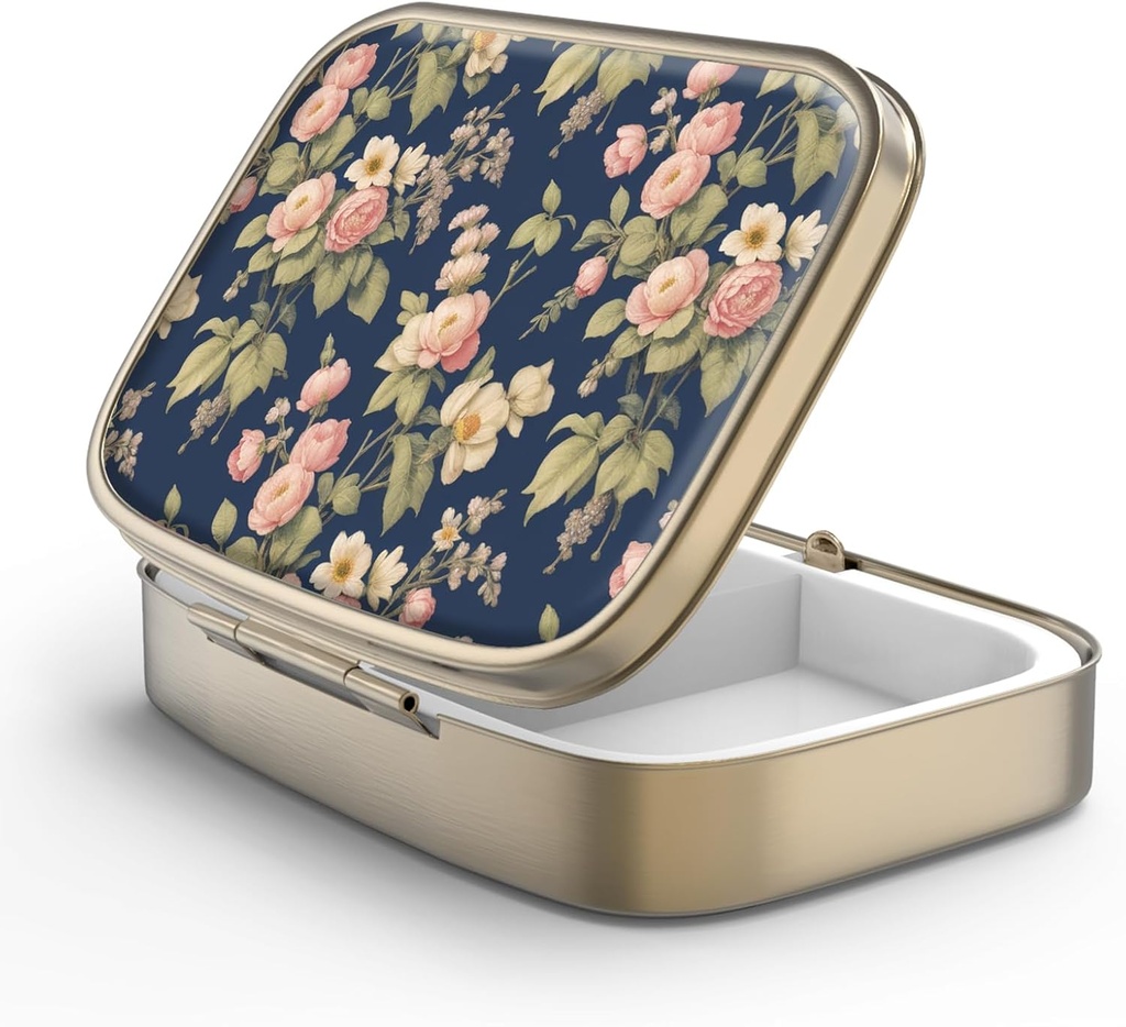 Pill Case Pill Box with Mirror Retro 2tment Small Pill Case for Purse or Pocket Bronz Rectangular Pill Box or Vitamins, Fish Oil, Supplements, Pill Containe Travel Armağan(Retro Roseal)