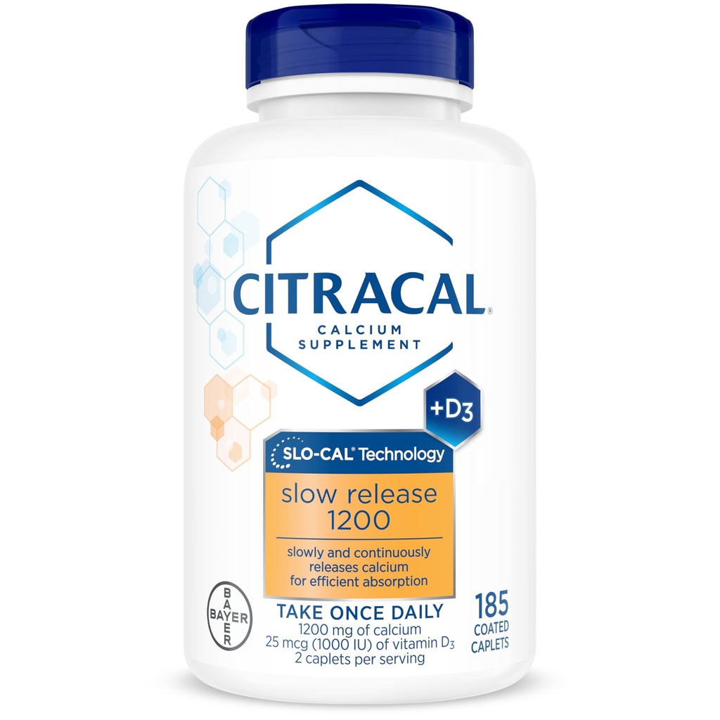 Citracal Slow 1200, 1200 mguba Citrate with Vitamin D (1000 IU), Vitamin D3, Bone Health Support,dis Supplement for Ages 12+, 185 Kont