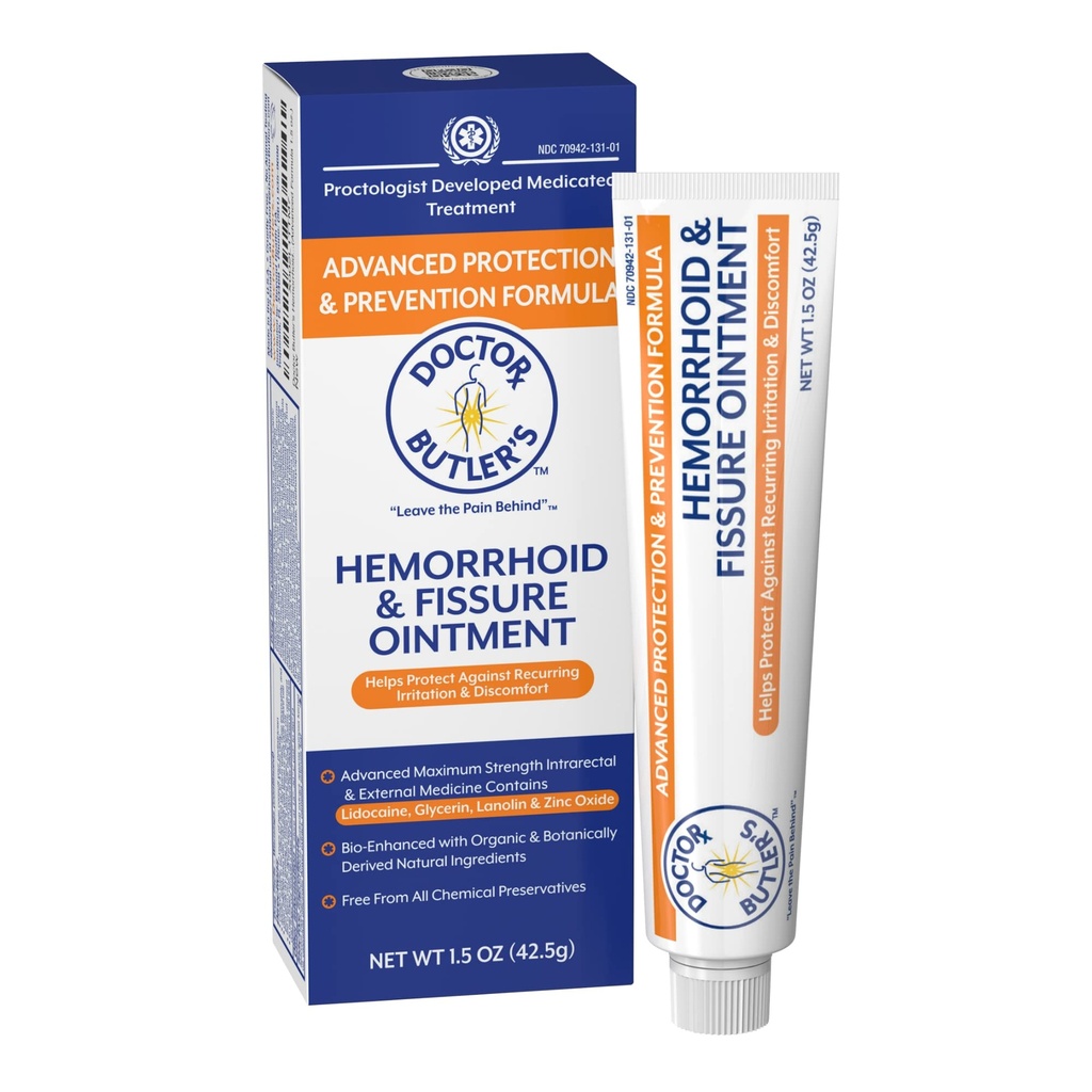 Doctor Butler's Advanced Hemorrhoid & Fissure Ointment - Lidocaine Hemorrhoid Treatment and Fissure Treatment, Extra Strength Formula, Heals and Provides Fast Pain and Itch Relief* (1.5 oz.)
